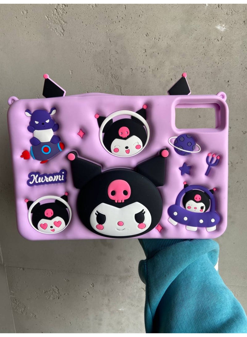 Cartoon 3D Silicon Handle Stand Cover For Xiaomi Redmi SE 11, Kids Shockproof Case With Handle & Stand, Funda Case (With Rope) (Kuromi) - Image 2